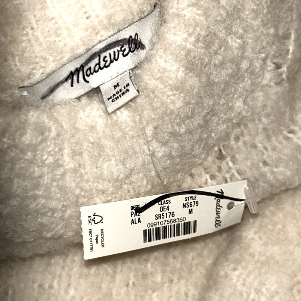 NWT Madewell Wool-Alpaca Blend Bouclé-Knit Oversized Sweater Alabaster SZ medium - Picture 3 of 10